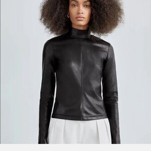 Aritzia Babaton faux leather mock neck chocolate brown top